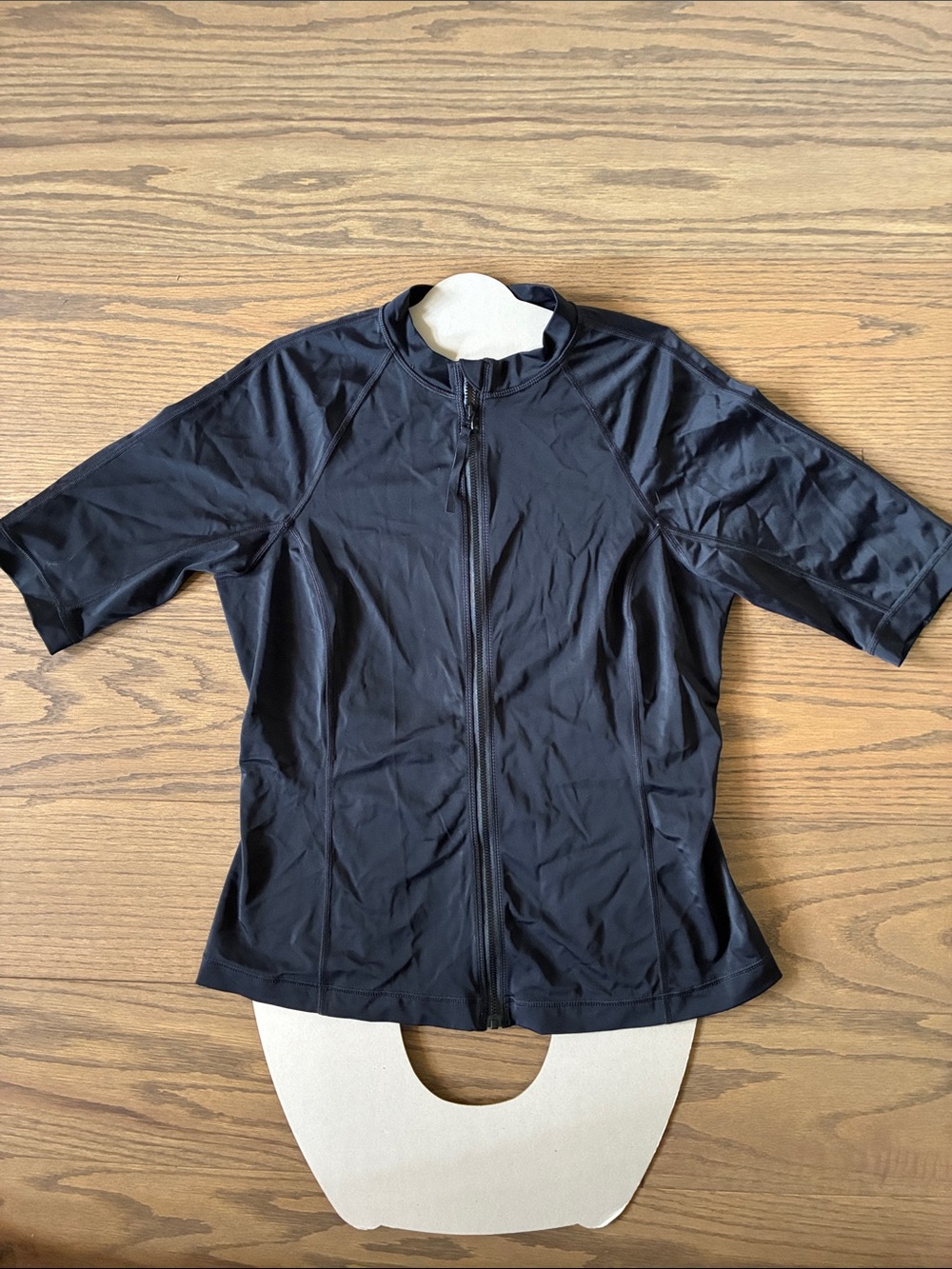 Lands' End Black Short-Sleeve Zip Front Swim Coverup